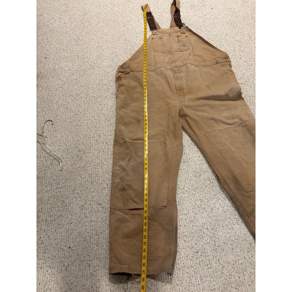 Rugged Carhartt Brown Distressed Double Knee Bib Overalls - Picture 4 of 8